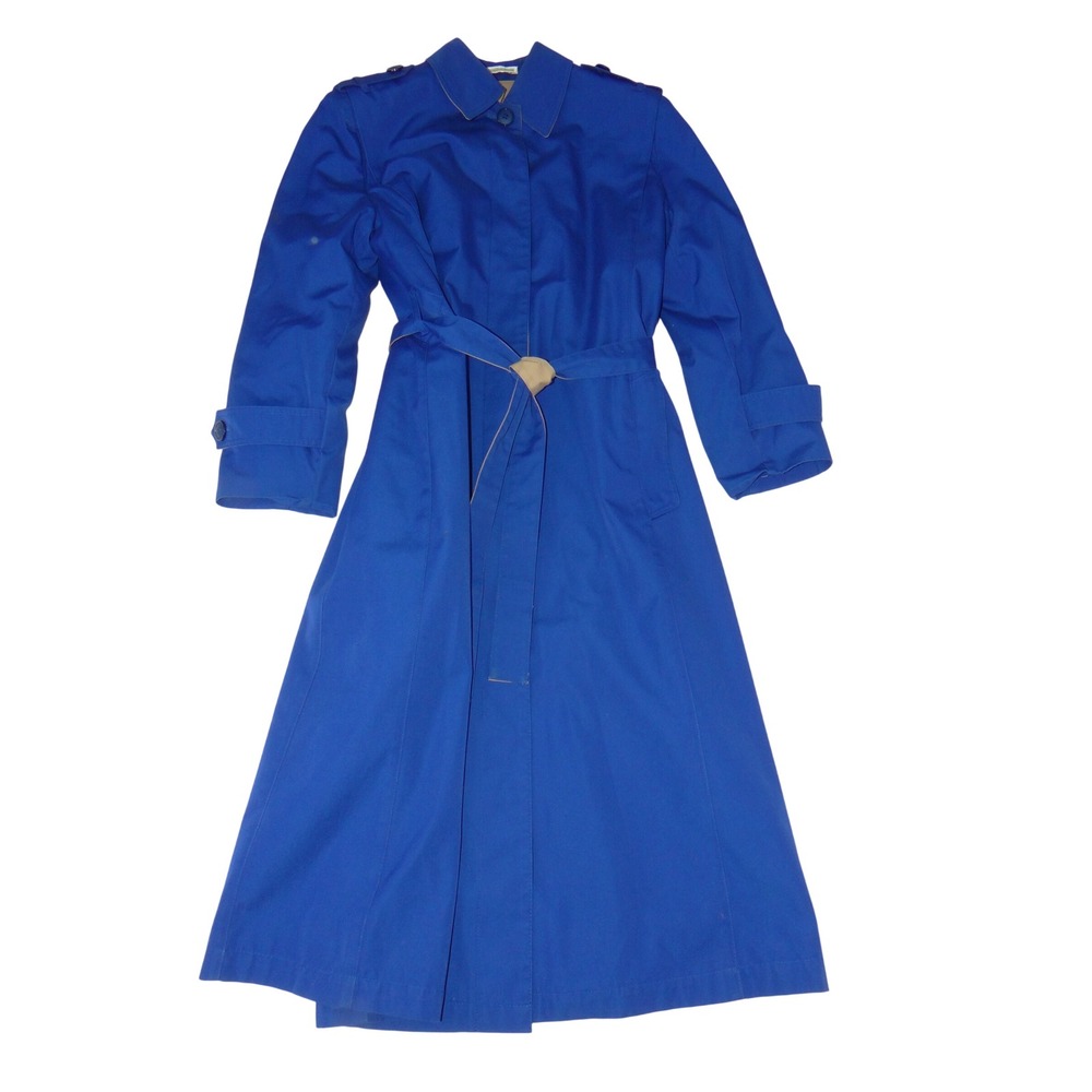 Misty Harbor Vintage Royal Blue Trench Coat Belted Plaid Wool Liner Size 10 PET
